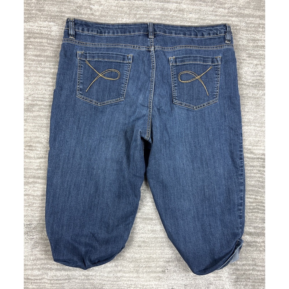 Faded‎ Glory Capris Womens 16 Dark Denim Stretch FL19B004D Rolled Cuff Mid Rise - Picture 7 of 12